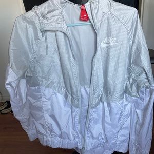 Nike grey and white zip up wind blazer